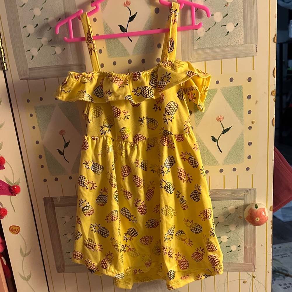 Sunny Yellow Pineapple Print Kids Dress